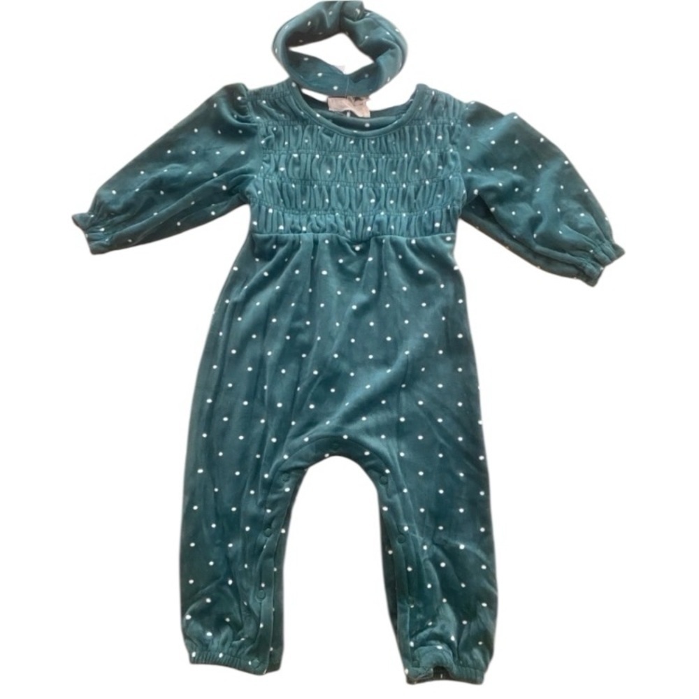 Infant Winter Christmas Holidays Green White Onsie Headband New 6/9 months